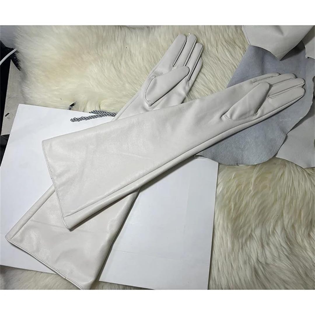 Damen-Handschuhe aus echtem Leder, breite Ärmel, Club, Performance, Catwalk Show, Orange, Schaffell, Opern-Stil
