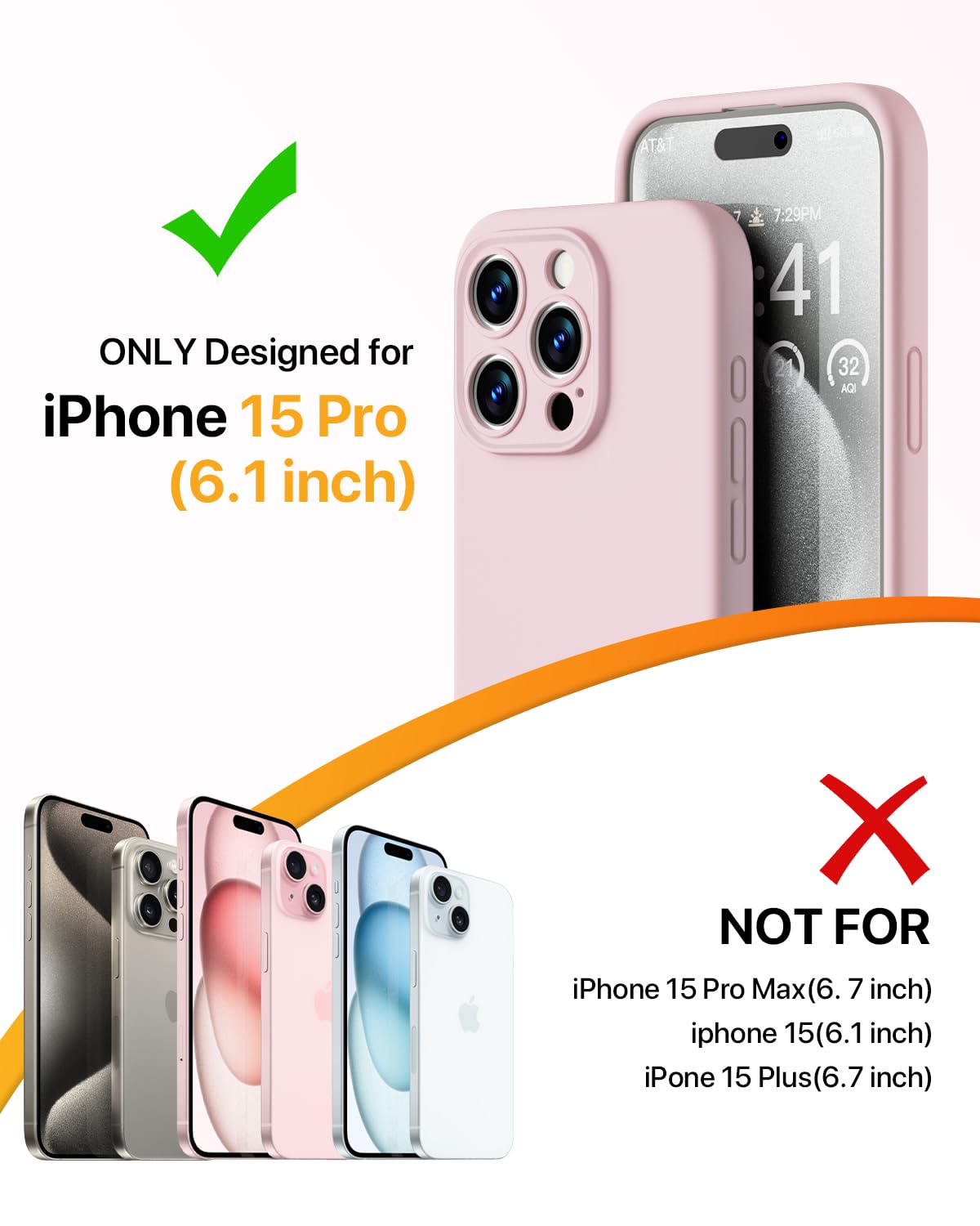 GOODVISH 3 in 1 Silicone Cover per iPhone 15 Pro 6.1" (2023), Custodia con 2 Pellicola Protettiva, Case per Cellulare Ultra Sottile Antiurto Resistente [Protezione Fotocamera], Rosa Sabbia