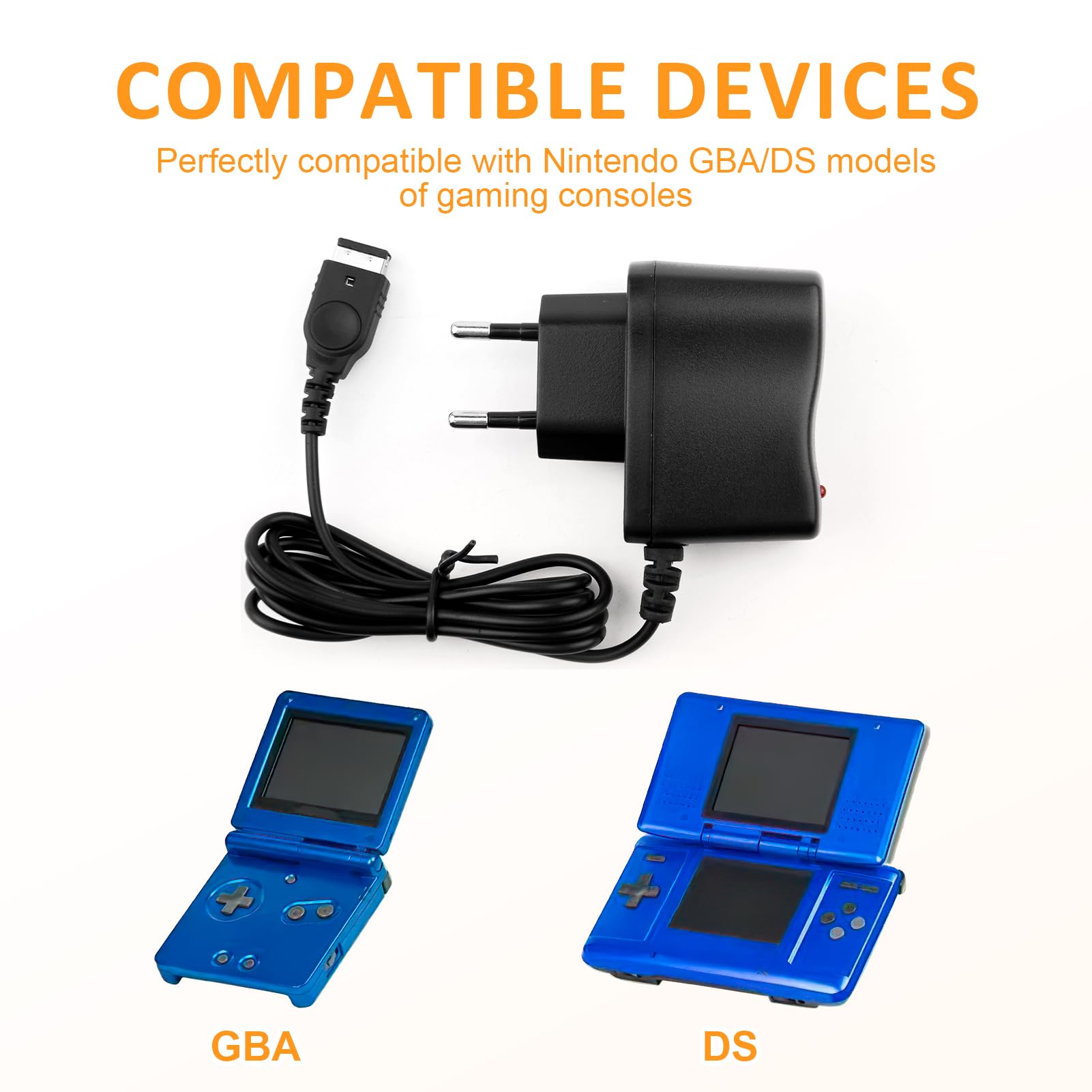 Adaptateur Secteur Compatible pour Nintendo DS et Gameboy Advance SP - Chargeur 5,2 V 450 mA avec Câble de 1,2 m