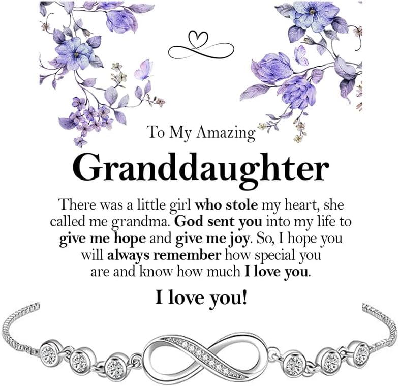 To My Granddaughter Bracelet From Grandpa, Granddaughter Gifts From Grandma, Infinity Heart Bracelets For Granddaughters On Birthday Wedding, Infinity Bracelet For Her With Message Card