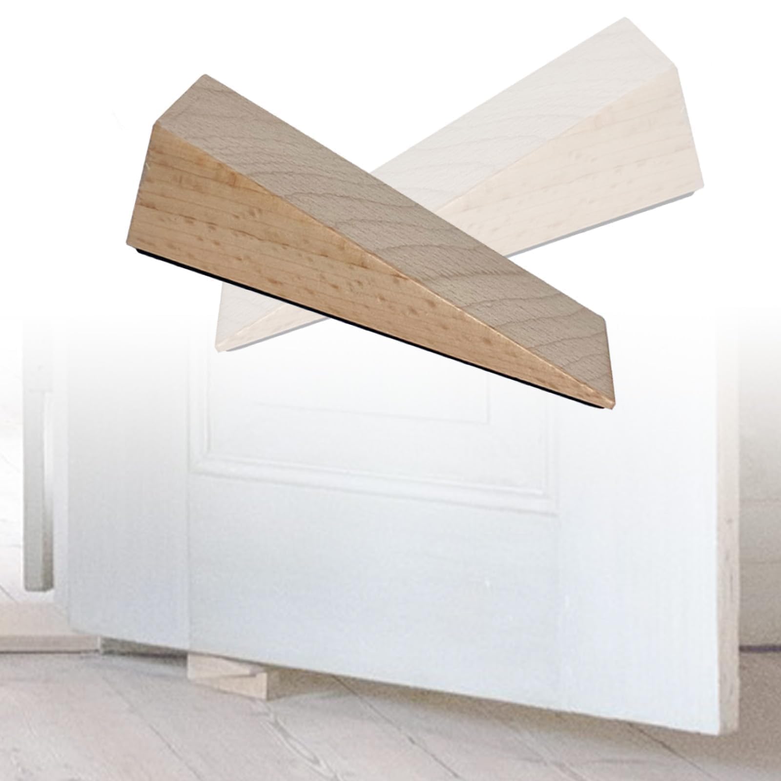HARY 2 Pack Wooden Door Wedge, Natural Beech Wooden Door Stop, Door Wedge with Mat - Image 4