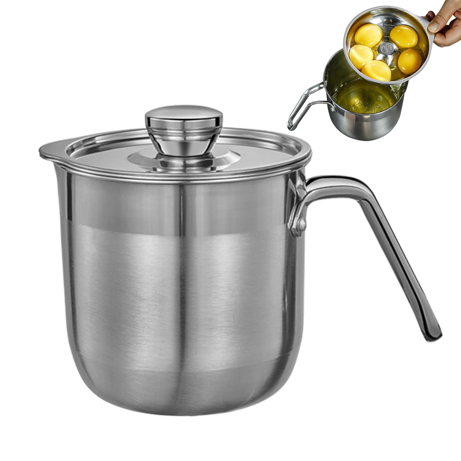 Separador de huevos de acero inoxidable con tapa y taza medidora grande