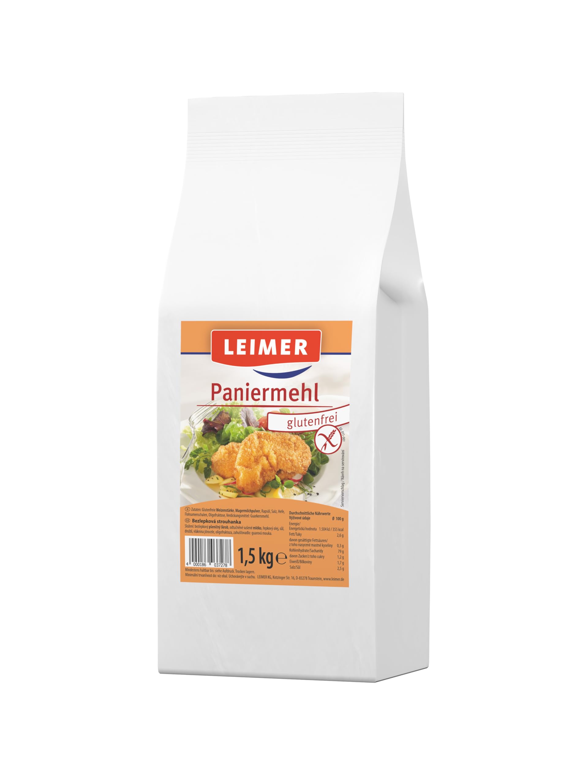 LEIMER Paniermehl glutenfrei 1,5 kg - Ideal zum Panieren von Fleisch, Fisch, Geflügel oder vegetarischen Alternativen - Vegan (1 x 1500g)