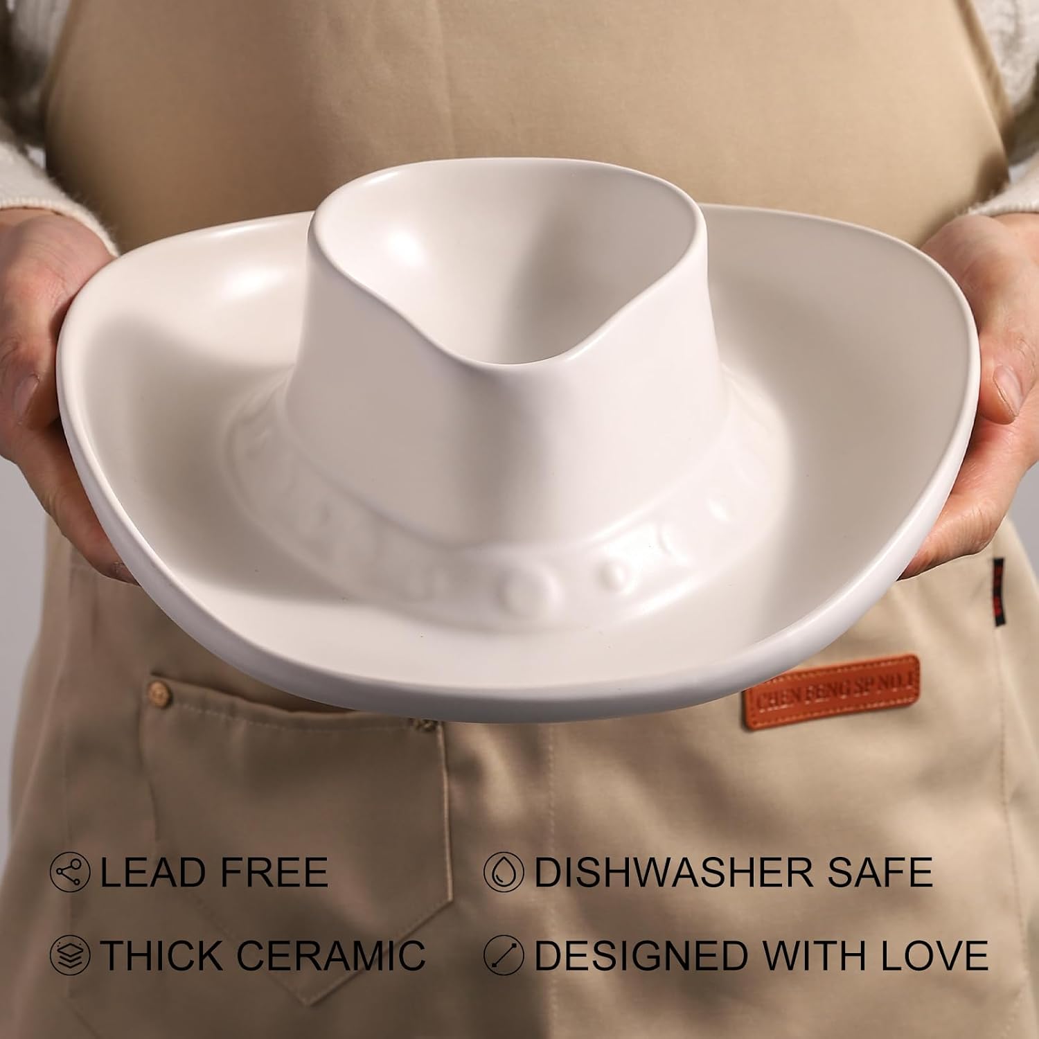Chip and Dip Serving Set Bowl Cowboy Hat Chips and Salsa Serving Dish.10.6 x 11.6 x 3.5 in White