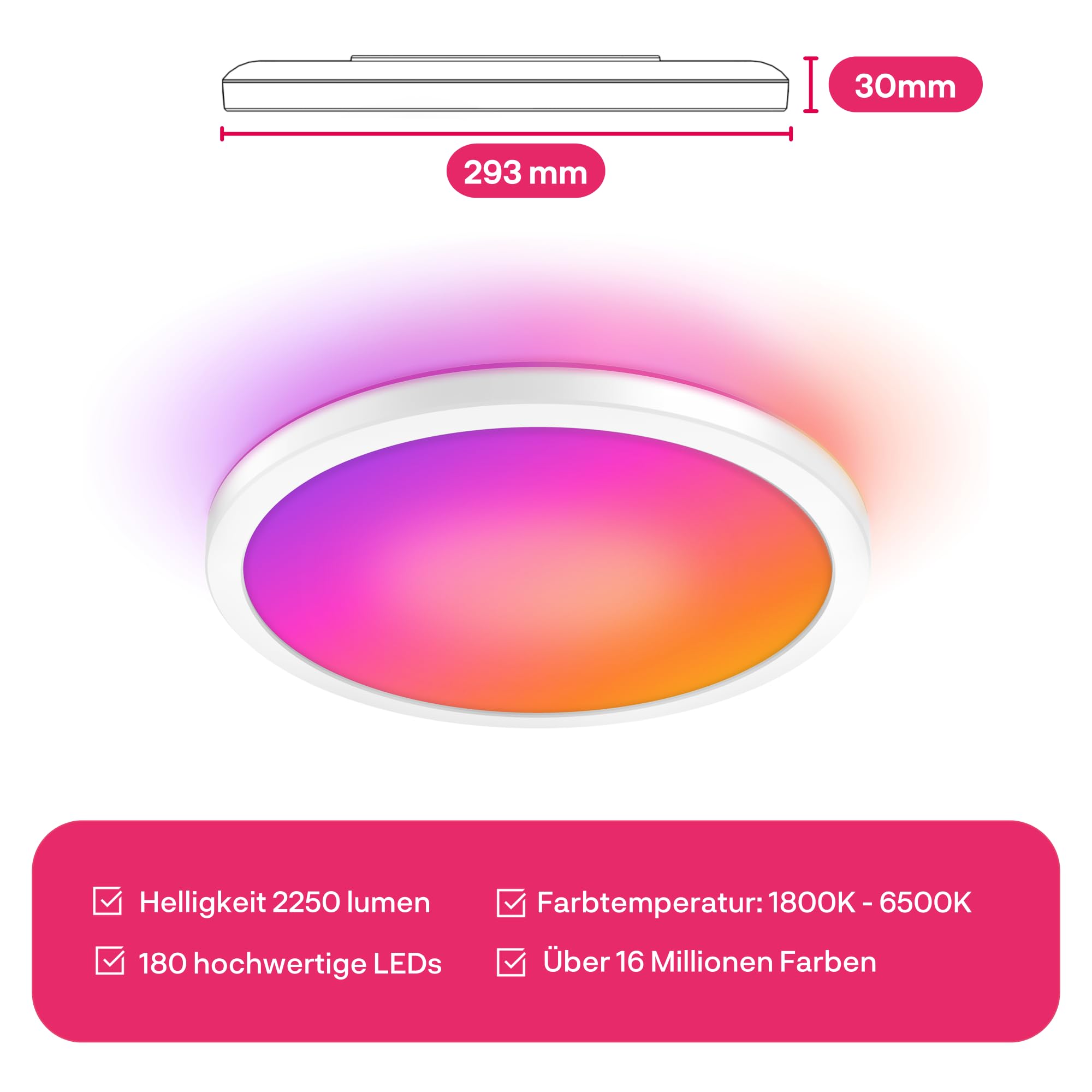 innr Smart LED Deckenlampe 30cm, Zigbee, funktioniert mit Hue*, Alexa (Bridge erforderlich), White & Color, Deckenleuchte Wohnzimmer, RGB LED Lampe Dimmbar, 2250 Lumen