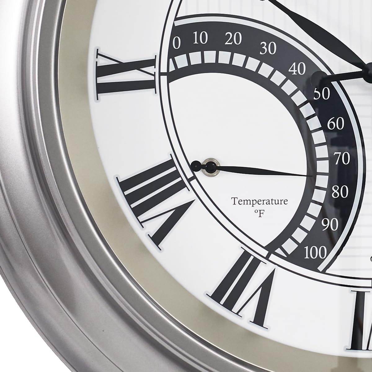 ANDY STAR 24 Inch Outdoor Clocks Waterproof,Large Outdoor Wall Clocks for Garden Patio Pool, Weatherproof Illuminated Metal Clock Battery Operated with Thermometer&Hygrometer, Silver Non Ticking