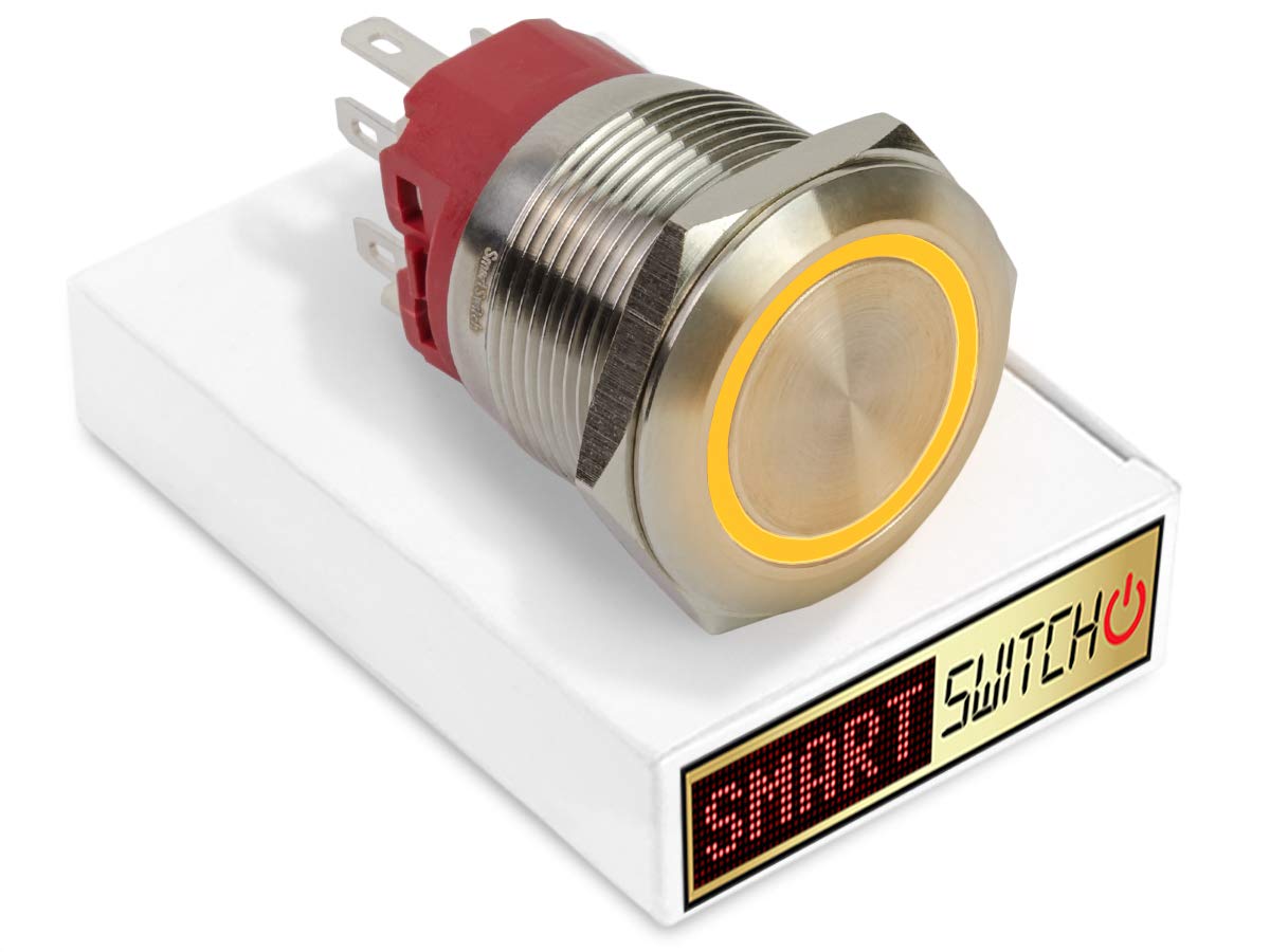 SmartSwitch 25mm Angel Eye Halo Stainless Steel Latching DPDT 2NO2NC Push Button Orange LED Metal Switch AE25 — image 1