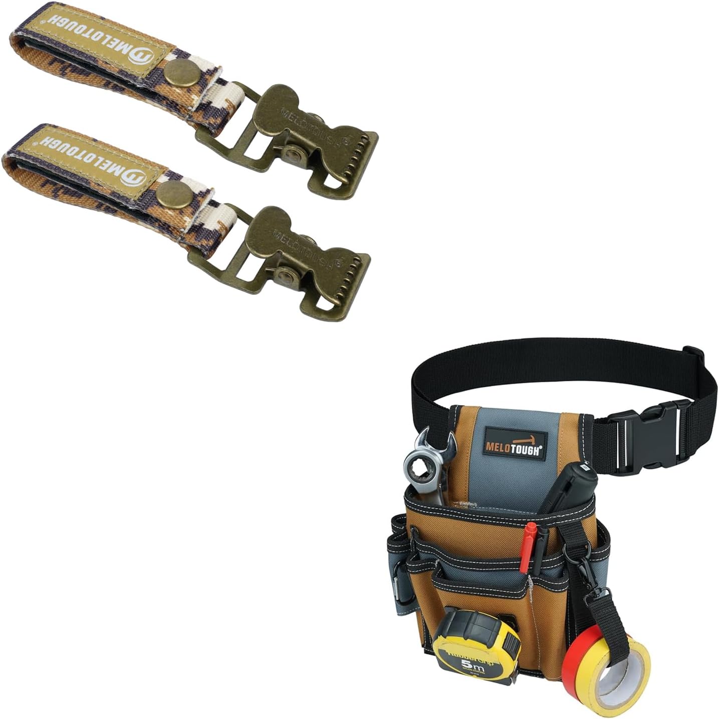 MELOTOUGH Work Glove Holder Tactical Glove Clips Strap Heavy Duty Glove Belt Clip with Alligator Clip + Electrician Tool Pouch with Belt Clip, 2 Inch Heavy Duty Work Belt Set for Men