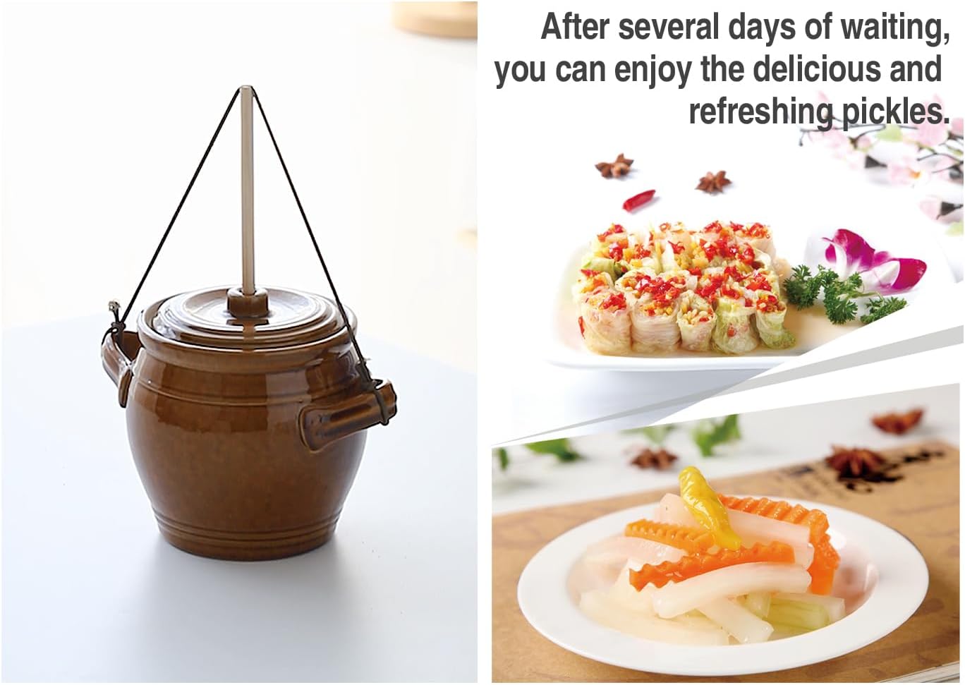 B SEPOR Ceramic Fermentation Crock with Lid, Traditional Pickling and Sauerkraut Jar, Cabbage Vegetables Kimchi Kosher Dill Maker,