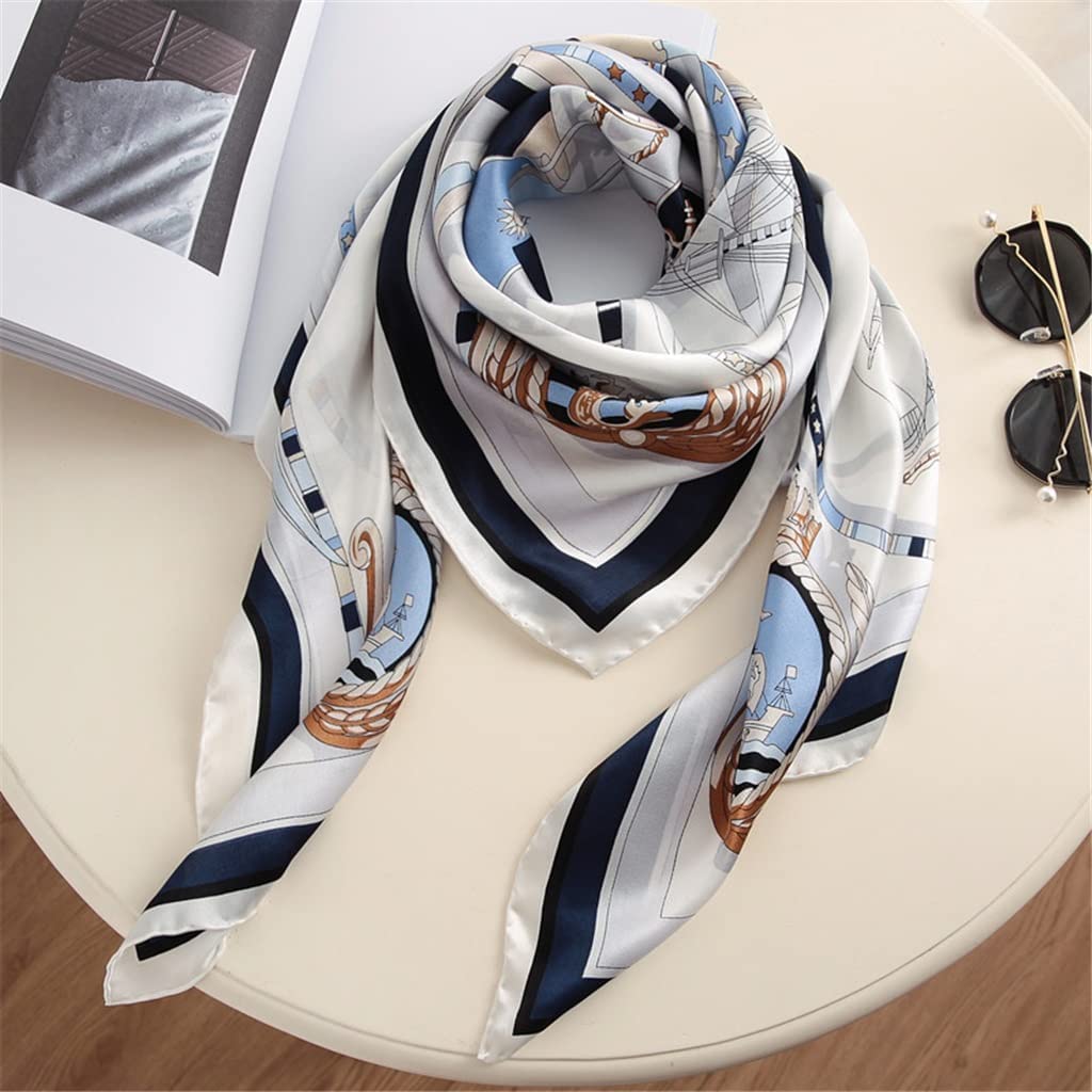 BATLAM Sciarpa Quadrata Grande in Seta Bianca e Blu Sciarpa in Seta di gelso da Donna Scialle Primaverile e Autunnale Festa della Donna (Color : A, Size : One Size) (A One Size)