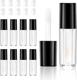 10 Pcs Empty Lip Gloss Tubes with Wand, Clear Plastic Lip Gloss Container 1.2 ml Mini Refillable Cosmetic Containers Bottles Lips Balm Bottle for Lipstick Samples DIY Makeup Lipgloss Making Kit