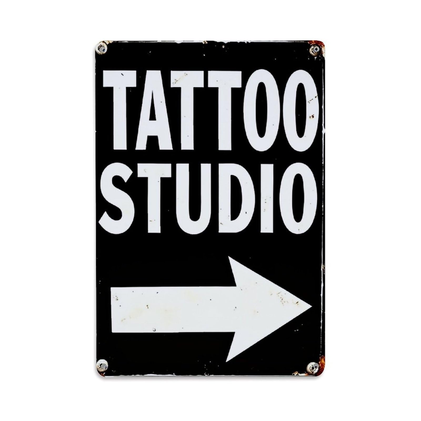 Jdfenggu Vintage Tattoo Studio Sign With Arrow Retro Metal Tin Sign, Decor Art Poster For Bar, Home, Man Cave, Kitchen, Laundry Room Gift 8X12inch