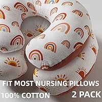 Vista 2 de Paquete de 2 fundas de almohada de lactancia de muselina 100% algodón, bohemias, neutrales, elásticas, extraíbles para bebés, almohadas