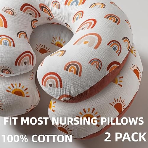 Miniatura 2 de Paquete de 2 fundas de almohada de lactancia de muselina 100% algodón, bohemias, neutrales, elásticas, extraíbles para bebés, almohadas de