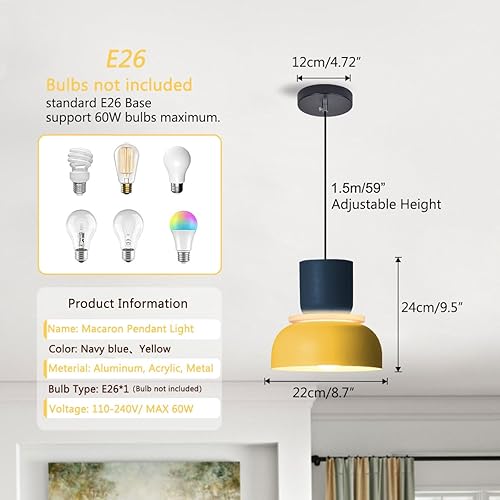 Miniatura 2 de Lámpara colgante industrial moderna de color macarrón estilo granero de mediados de siglo con lámpara de aluminio para techo nórdico colorido para