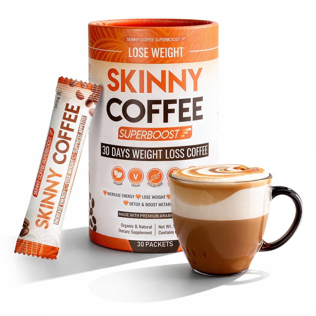 Skinny Coffee Super Boost Weight Loss Coffee, Belly Fat Burner for Women & Men, Sugar-Free Keto Vegan, Reduces Bloating, Supports Energy & Metabolism, Appetite & Cravings Control (30 Servings)
