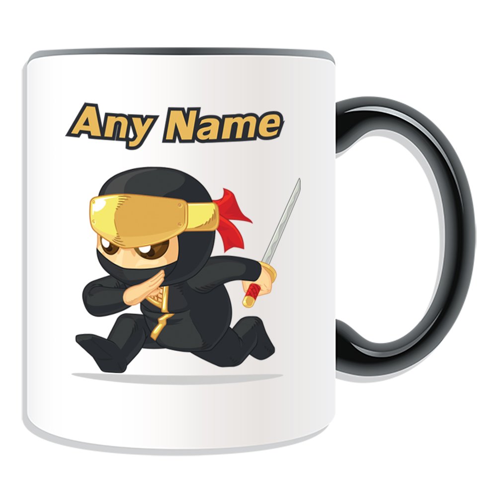Unigift Black Personalised Gift - Ninjutsu Running Mug (Martial Arts Design Theme, Colour Options) - Any Name/Message On Your Unique - Kung Fu Kungfu Japanese Japan Ninjitsu Ninja