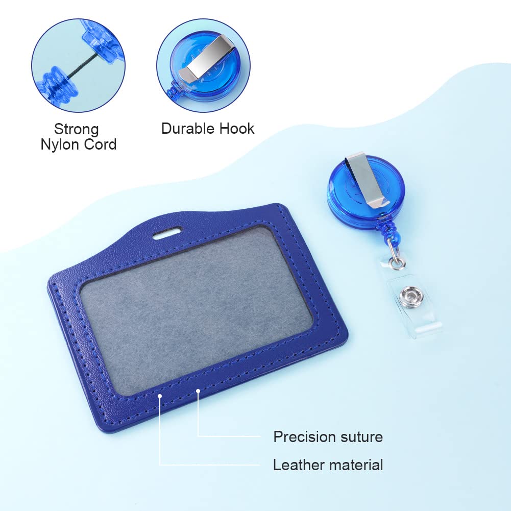 Vicloon Porta Badge, 2pcs Porta Badge Identificativo, PU Colorato Orizzontale Retrattile in Pelle con Clip per Ufficio, Carta Identità, Pass Bus (Azzurro & Blu Scuro)
