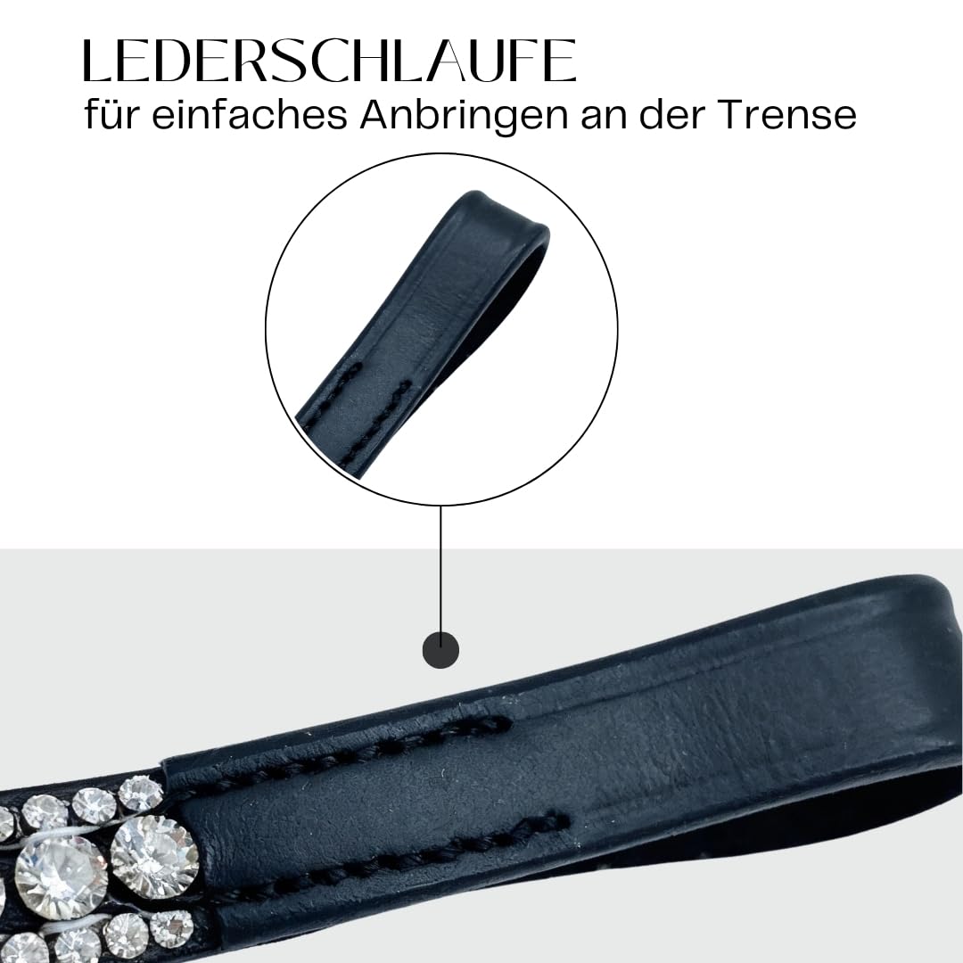 Pferdelinis Correa para la cabeza curvada con cristales brillantes de aspecto plateado – crea un aspecto elegante y glamuroso en el entrenamiento y el torneo (blanco y negro, pura sangre (Cob))