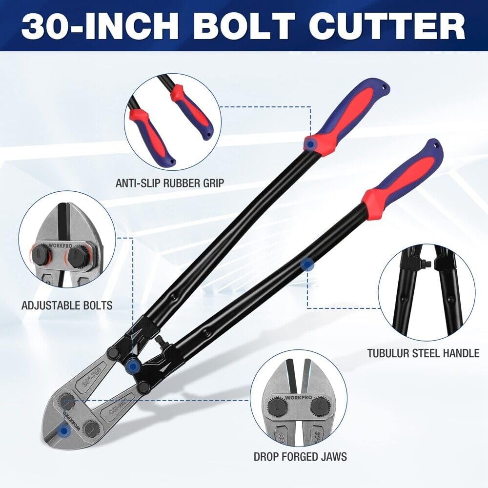 30" Bolt Cutter Cutting Plier Chrome Molybdenum Steel Blade Rubber Grips