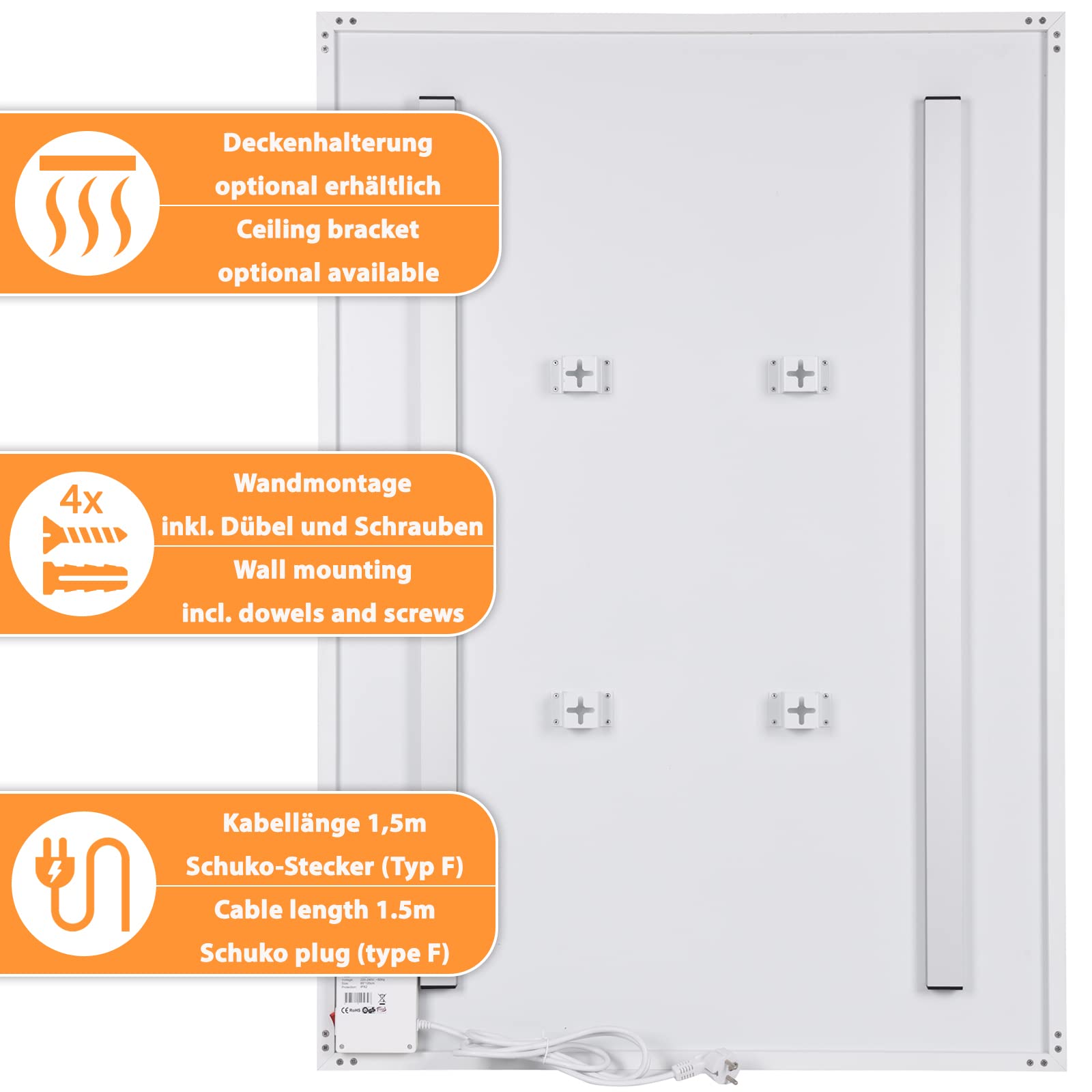 PE1000 Plus grzejnik na podczerwień 85 x 120 cm 1000 W + termostat Smart1.0