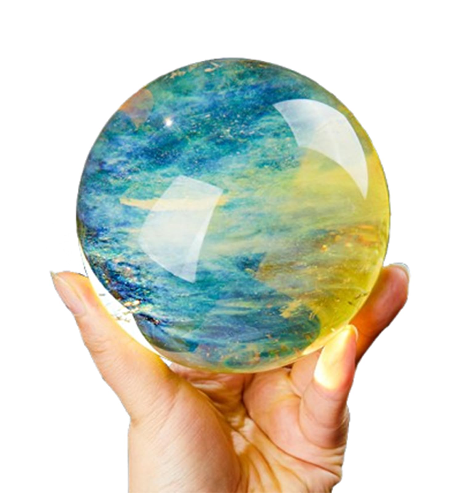 DPURPIWADY Yellow Crystal Ball Sphere with Stand,Melting Quartz Gemstone for Healing/Divination/Chakra Balance/Yoga/Home/Office FengShui Decoration,3.14"(8cm)