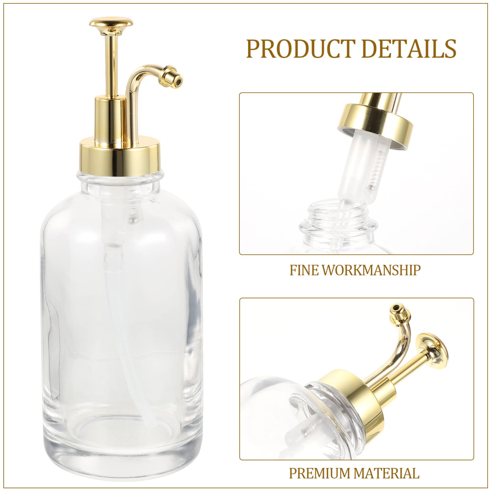 Homoyoyo Botellas de Jarabe de Café de Vidrio 200 Ml Bomba Dorada y Diseño Transparente, Dispensador de Jarabe Multiusos para Cafetería y Cocina, Set de 2 Unidades Soporte y Pegatinas