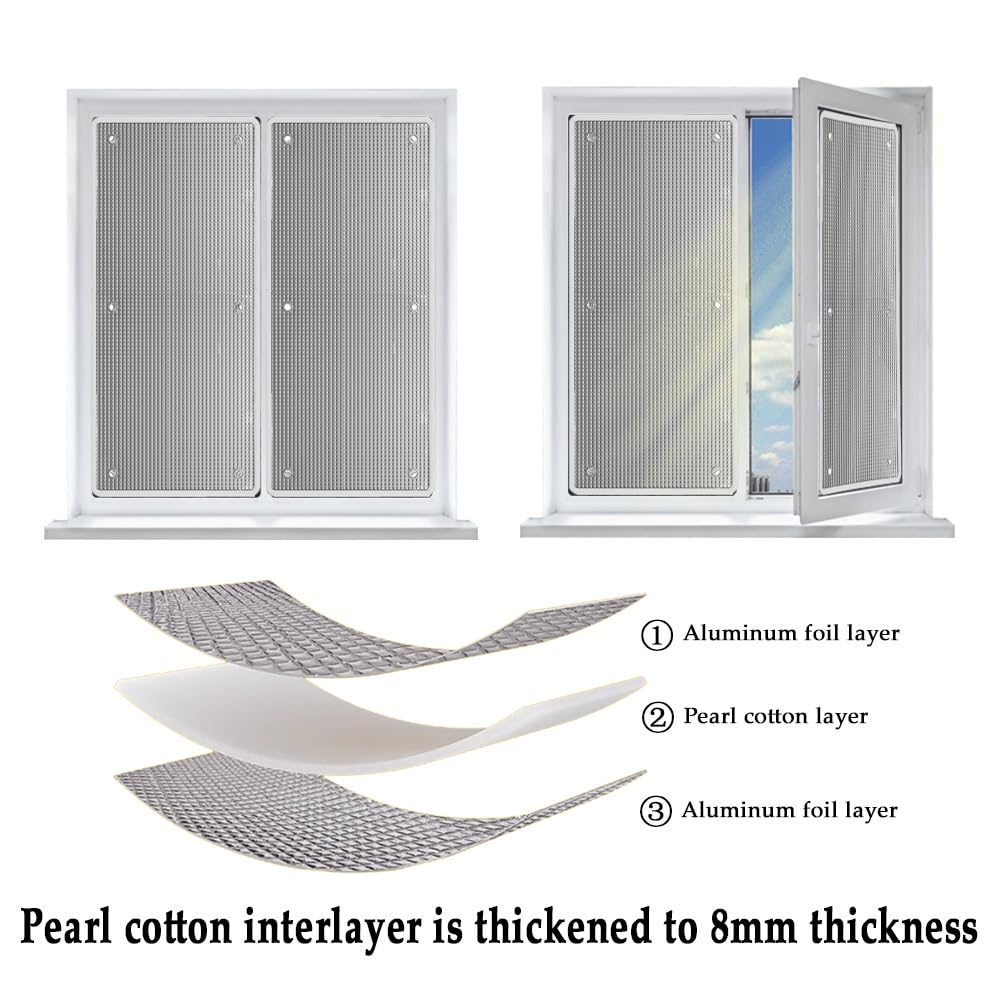 Sonnenschutzfolie Für Glasfenster 8mm Doppelte Aluminiumblasen-isolier Fensterfolien UV-Schutz Sonnenschutzfolie Mit Saugnäpfen Für Das Heimbüro,Garage(65x180cm)