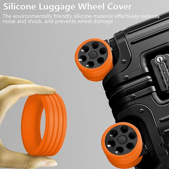 Image of Suitcase Wheel Cover Set of 8 Piece- Noise Reduction, Anti Scratch & Shock Absorption Silicone Protector Fits Most Trolley Luggage Bag & Office Chair