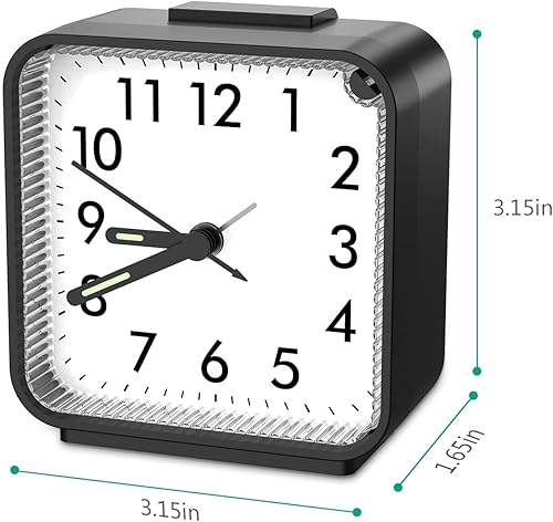Miniatura 8 de ORIA Reloj despertador analógico, reloj despertador silencioso, reloj despertador sin tictac, pequeño reloj despertador con luz nocturna,