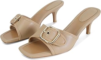 Dsevht Black Kitten Heel Sandals Stiletto Low Heels Slip On Slides Mule Sandal Square Open Toe Dress Shoes for Women