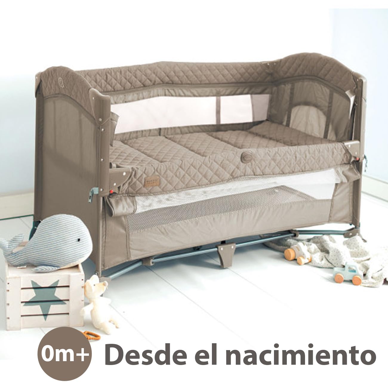 Olmitos - Cuna colecho de Viaje, Parque Infantil y Cuna clásica 3 en 1 - Plegable 2 Alturas con Buena circulación de Aire – Entrada Lateral y Ruedas con Freno - Incluye Bolsa Viaje (Gris)