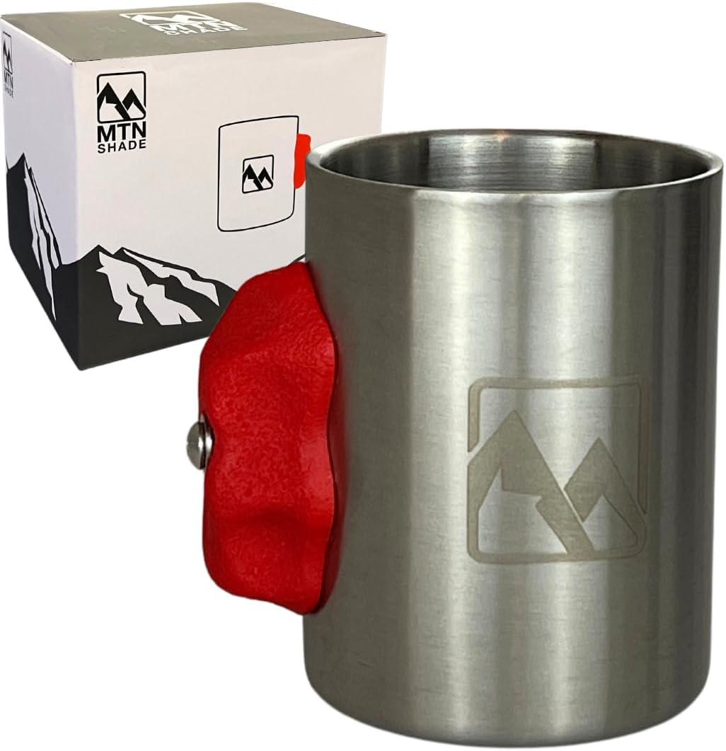 Rock Climbing Mug with Real Crimp Handle - 12oz Stainless Steel Pinch Hold Mug Climber Gift (Red)