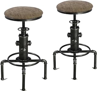 Topower Antique Vintage Industrial Barstool PU Leather Water Pipe Fire Hydrant Design Cafe Coffee Industrial Bar Stool Set of 2 Silver