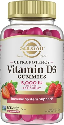 Solgar Gomitas de vitamina D3 para adultos, 5,000 UI de ultra potencia, vitamina para el sistema inmunológico para mujeres y hombres, sabroso sabor