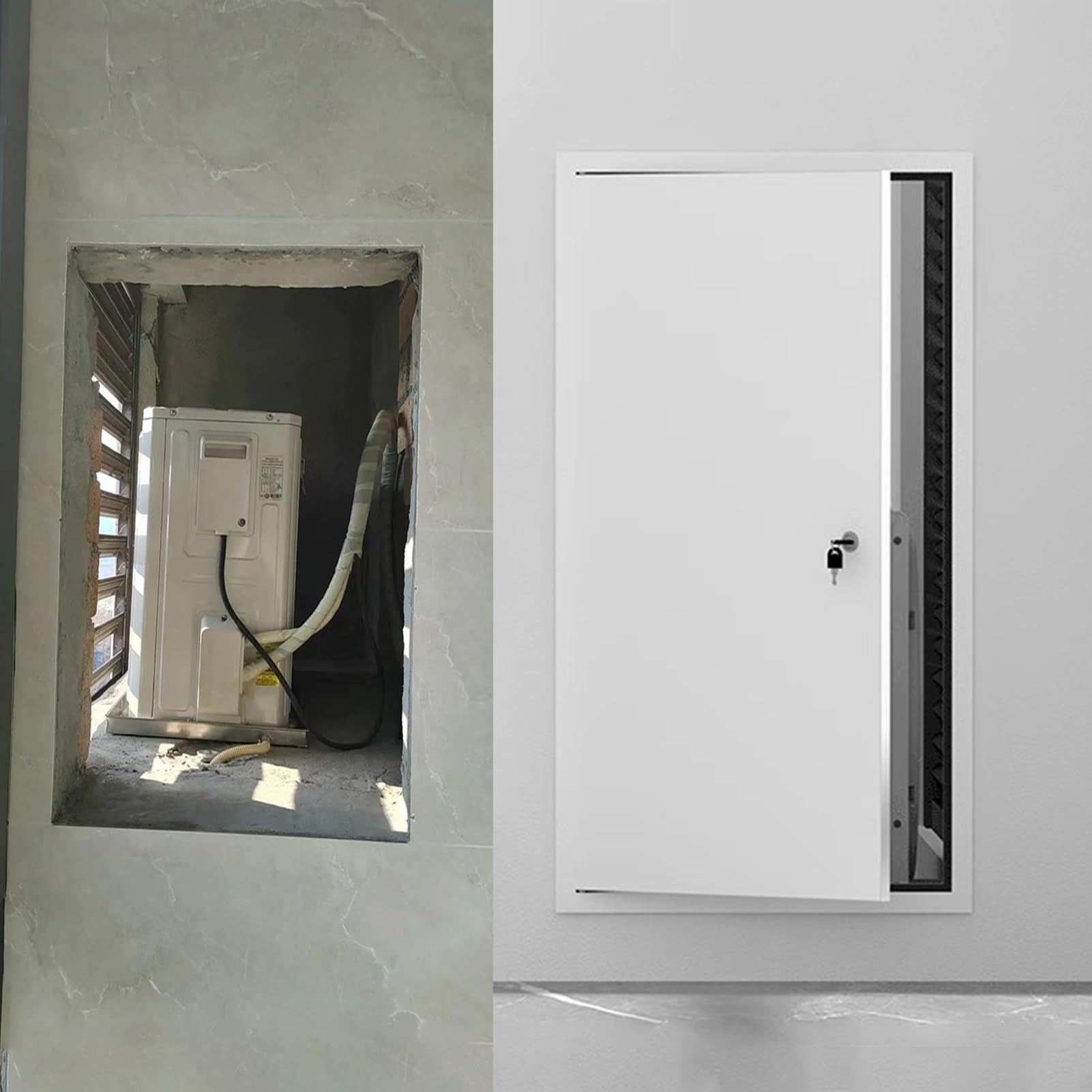 Panel de acceso invisible para ocultar el aire acondicionado y centralitas en el salón de casa 1
