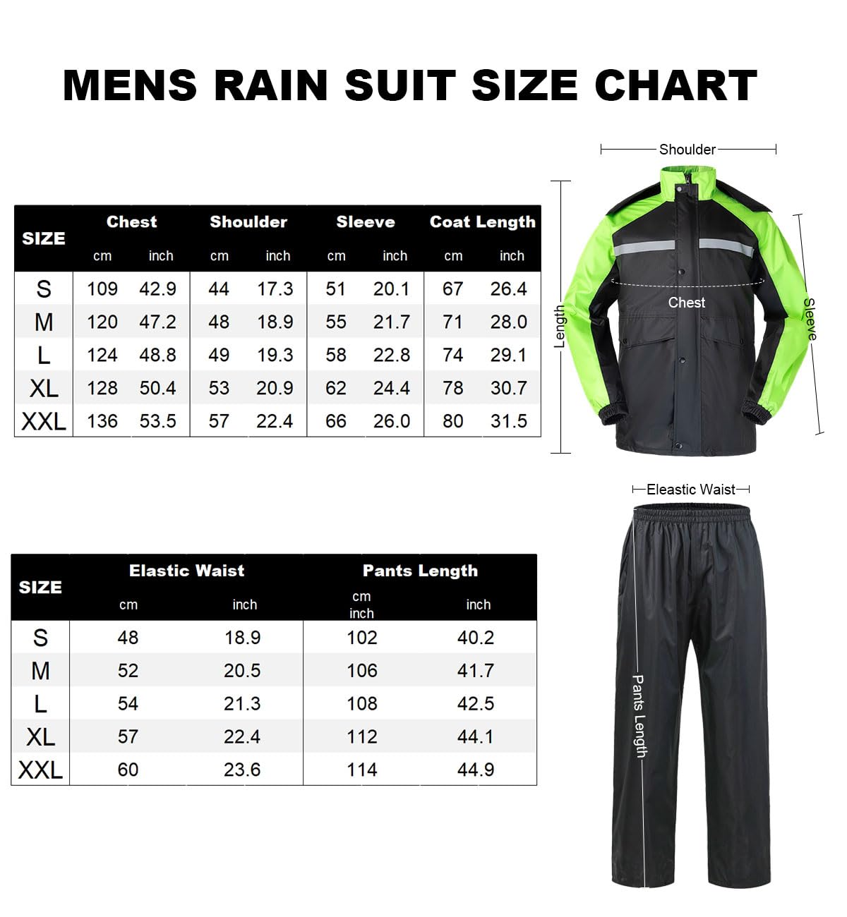 Traje de Lluvia Impermeable Hombre Chaqueta y Pantalones de Lluvia Impermeable Reflectante Ropa para La Lluvia con Capucha