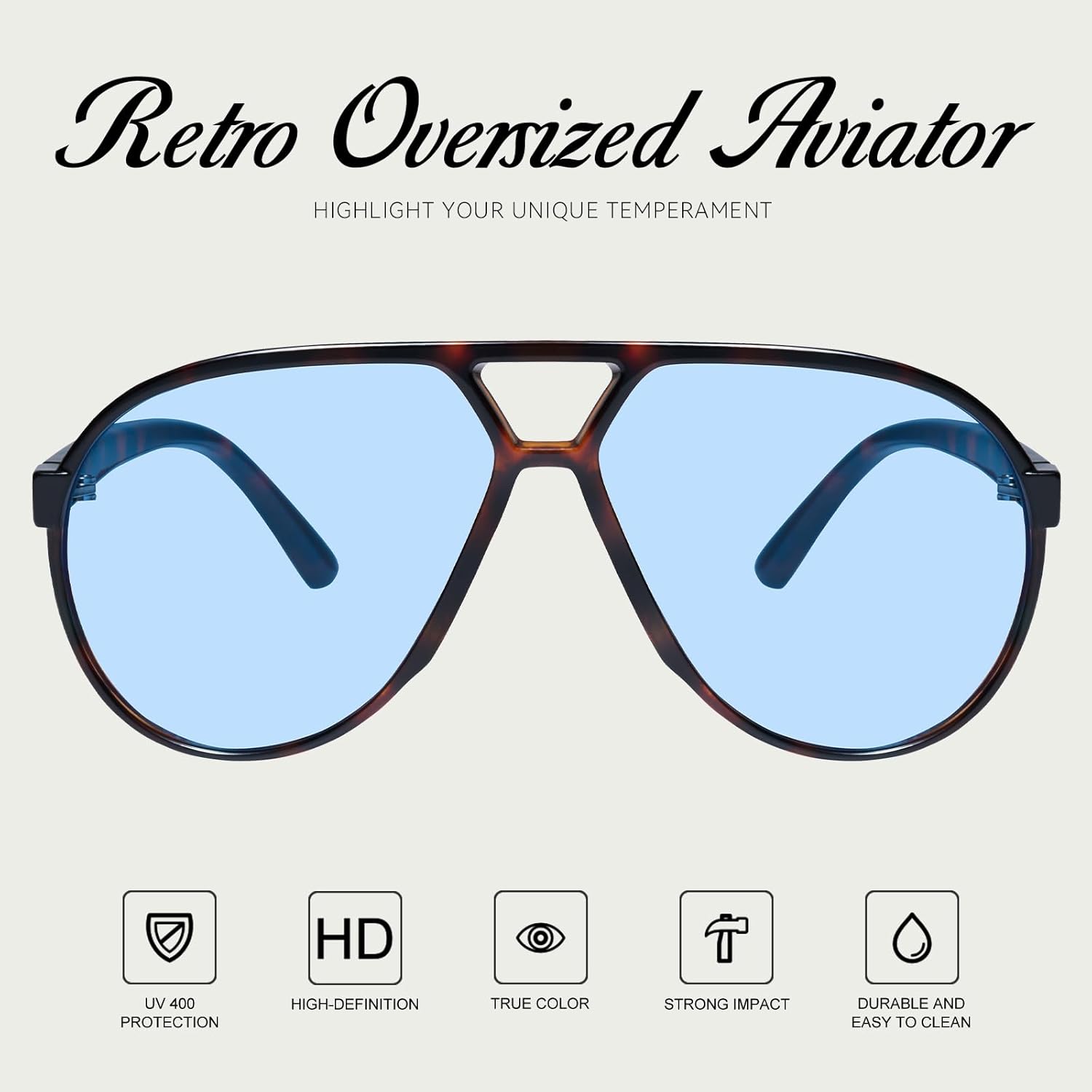 mosanana Trendy Aviator Oversized Sunglasses for Women Retro 70s Style MS52482 - Image 2