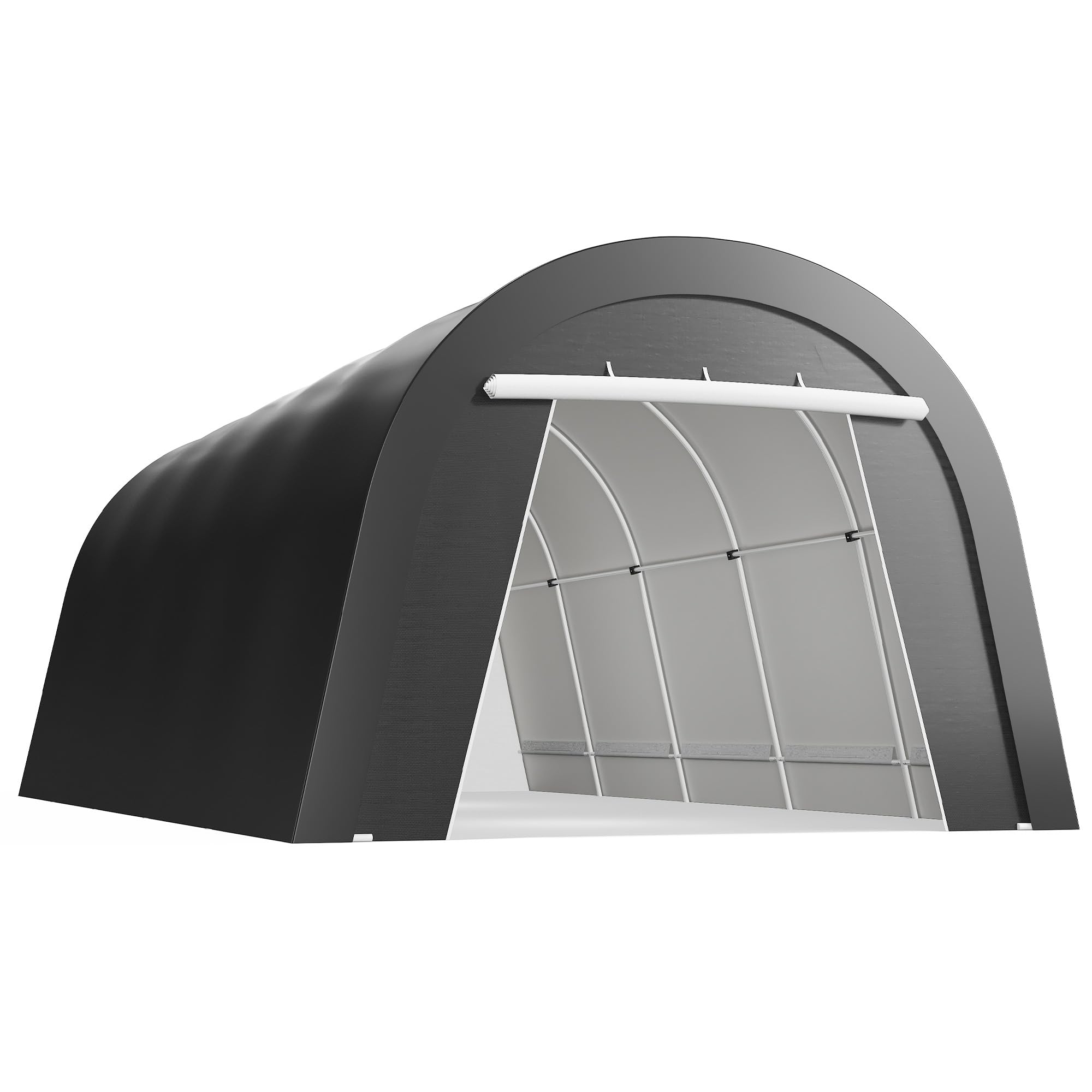 Photo 1 of Heavy Duty Carport 12X25FT, Portable Garage with 2 Roll Up Doors Vents and Metal Round Roof, Outdoor Storage shed Car Port Canopy Tent for Garden Tools, Vehicle Truck Boat, Party, Dark Gray