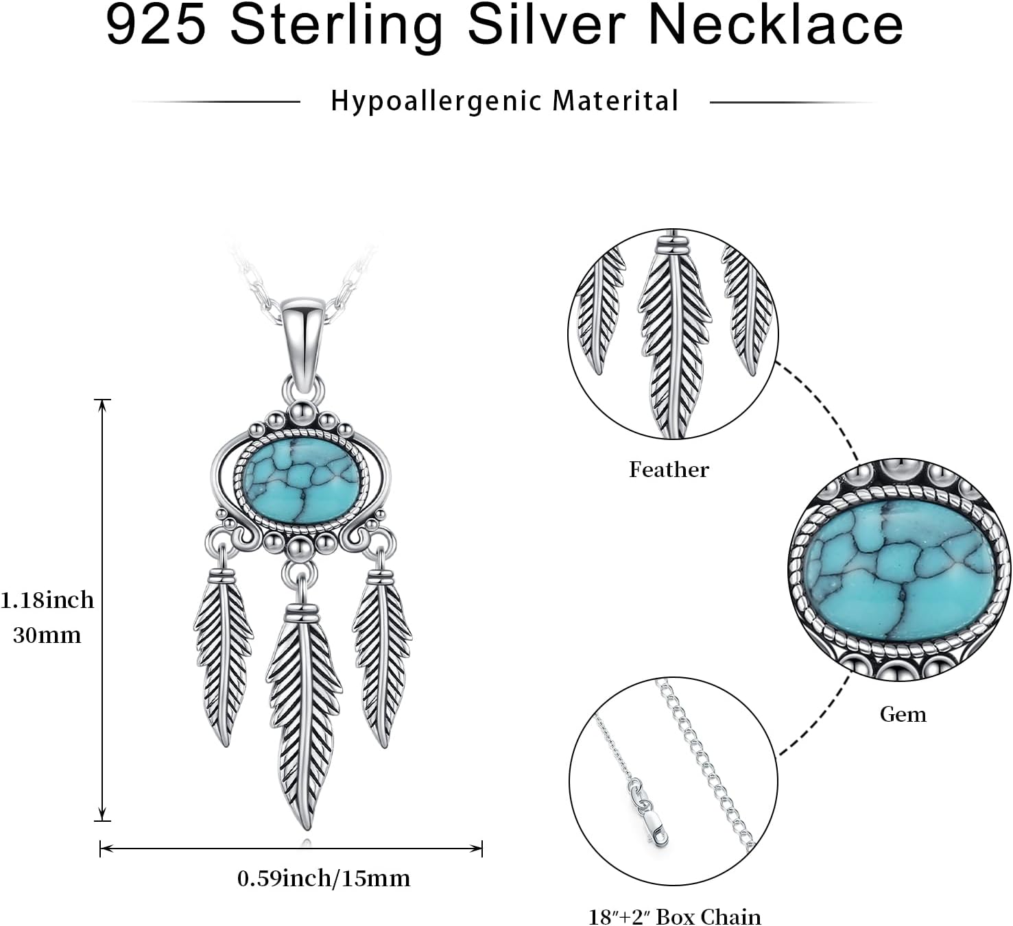 Midir&Etain Boho Feather Necklace 925 Sterling Silver Vintage Native American Protection Jewelry Gifts for Women - Image 4