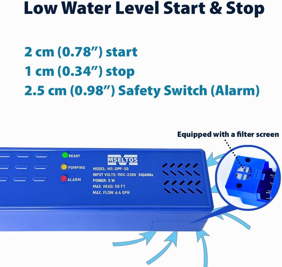 6.4 GPH 50 FT Max Head Drip Pan HVAC Condensate Pump 110V/230V w/Automatic Safety Switch, Quiet Removal Auto Sump Pump Submersible Water Pump for AC, Dehumidifier, Furnace, Basements