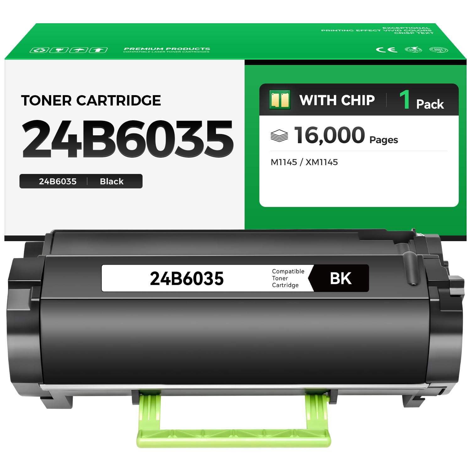 24B6035 Black Toner Cartridge with chip High Yield 1-Pack Replacement for Lexmark 24B6035 Toner Cartridges Compatible with Lexmark M1145 XM1145 Laser Printer Ink All-in-One Copier (16,000 Pages)