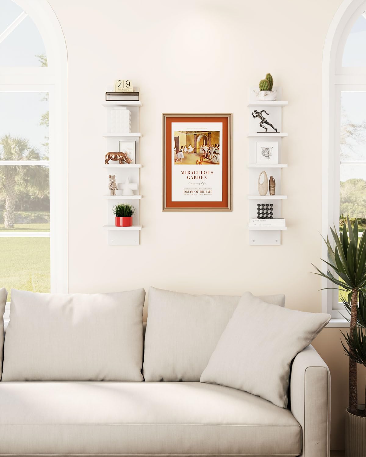 IBUYKE WBC009W-2 Mensole a muro a 5 livelli, mensola verticale bianca, mensola decorativa da parete per la casa, la camera, l'ufficio