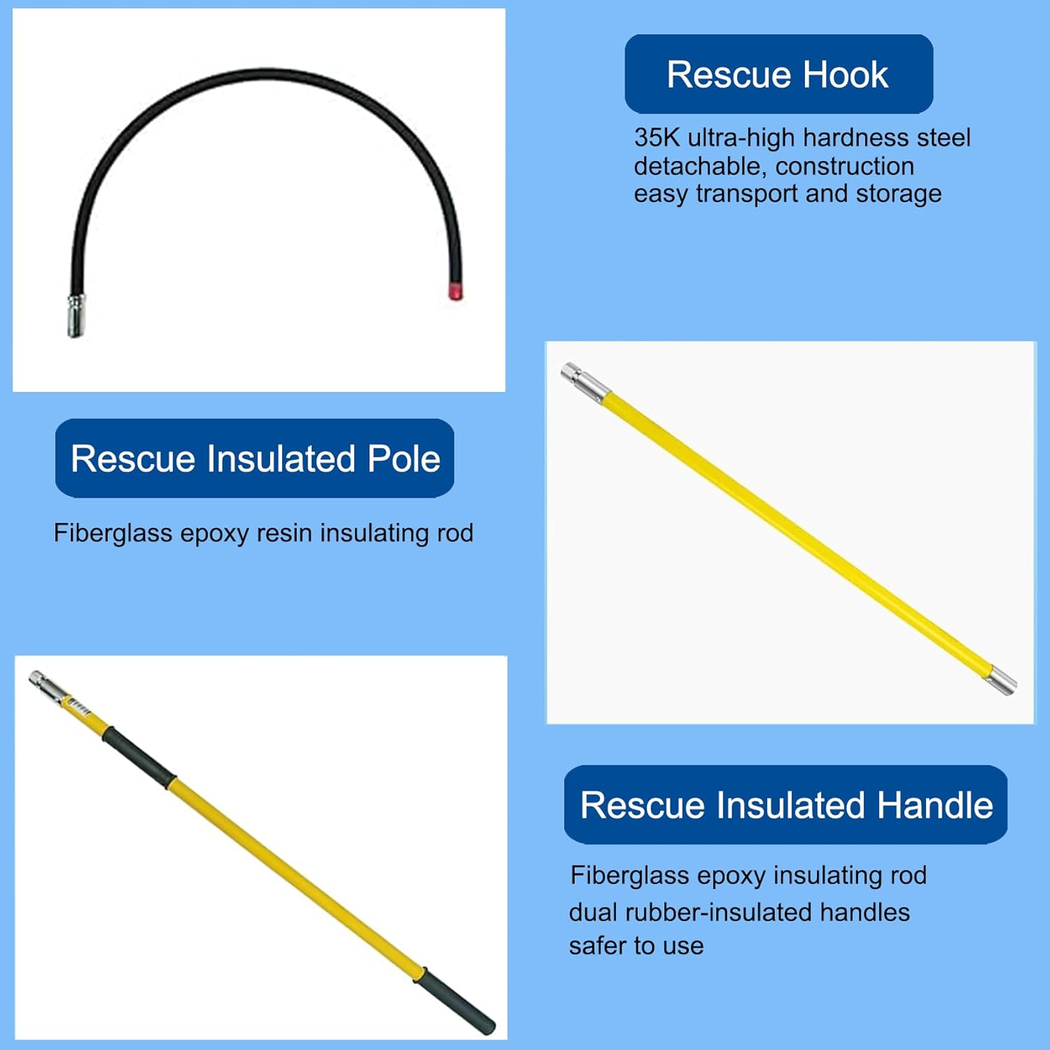 Rescue Hook with 18 inch Opening, High Voltage Insulated Rescue Hook Epoxy Resin Telescopic 10kv35kv, 7.6-Foot Anti-Electrocution Rescue Hook 380V, Safety for Fire High Voltage Electrician, Yellow