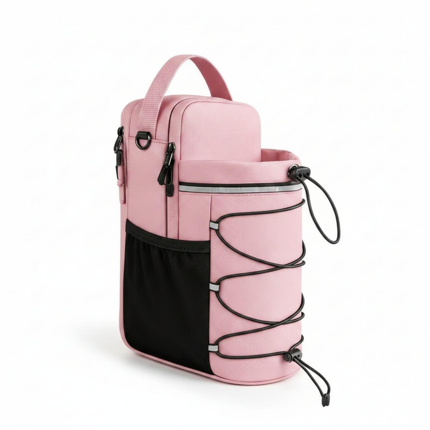 Reflective Water Bottle Bag with Pockets Compact Bottle Holder with Handle Portable Pouch Handsunrestricted for Hikers, Walkers, Hiking, Gym, Training, Pink, Reflective Strip-image-17