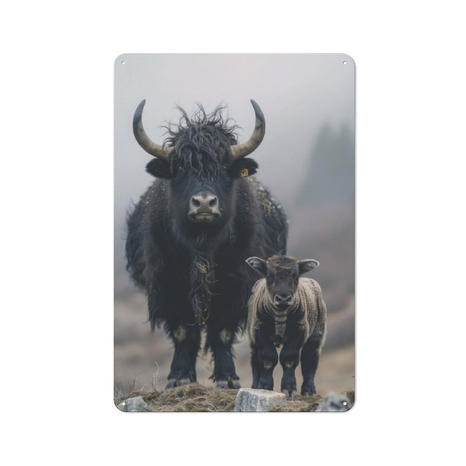 Junmoney Yak Animal Family Vintage Retro Metal Sign 30X20cm Featuring Garage Wall Decor For Garage, Workshop, Shed Or Utility Room