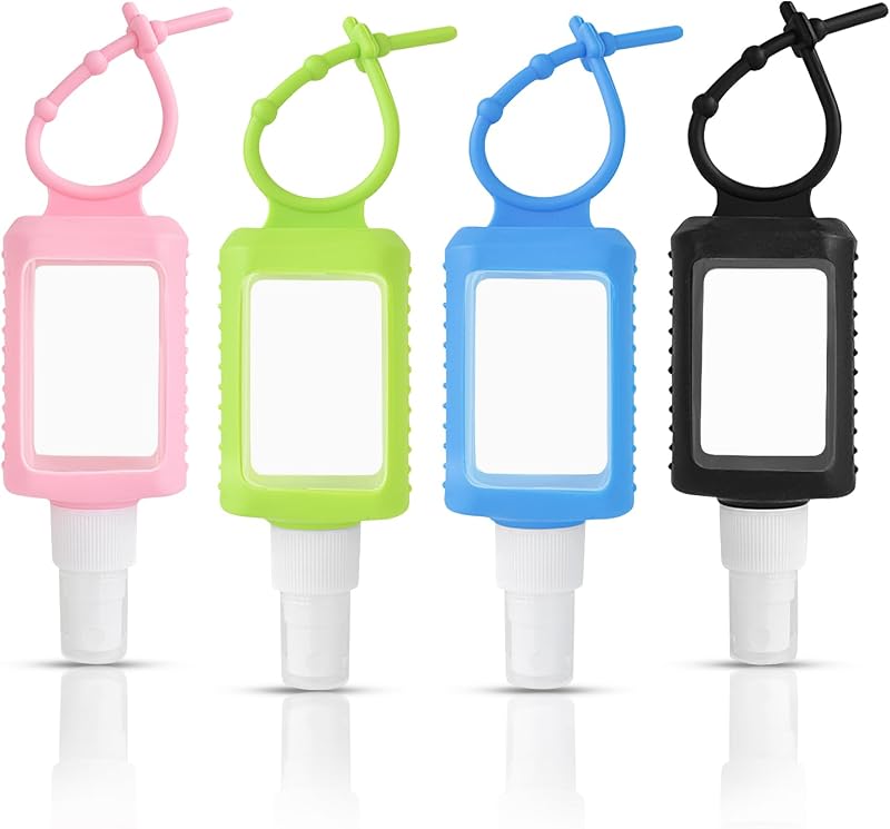 FUNAUPGO Frascos Recarregáveis Portáteis com Suporte de Silicone e Chaveiro, 60 mL, Pacote com 4