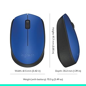 Logitech M170 Wireless Mouse for PC, Mac, Laptop, 2.4 GHz with USB Mini Receiver, Optical Tracking, 12-Months Battery Life, Ambidextrous - Blue