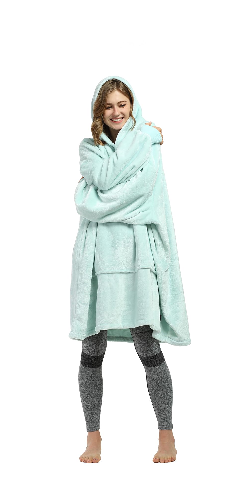 Catalonia Classy Fleece Wearable Blanket, Oversized Hoodie Blanket for Womens, Super Soft Warm Snuggle Hoodie, with Hood and Front Pocket, Aqua