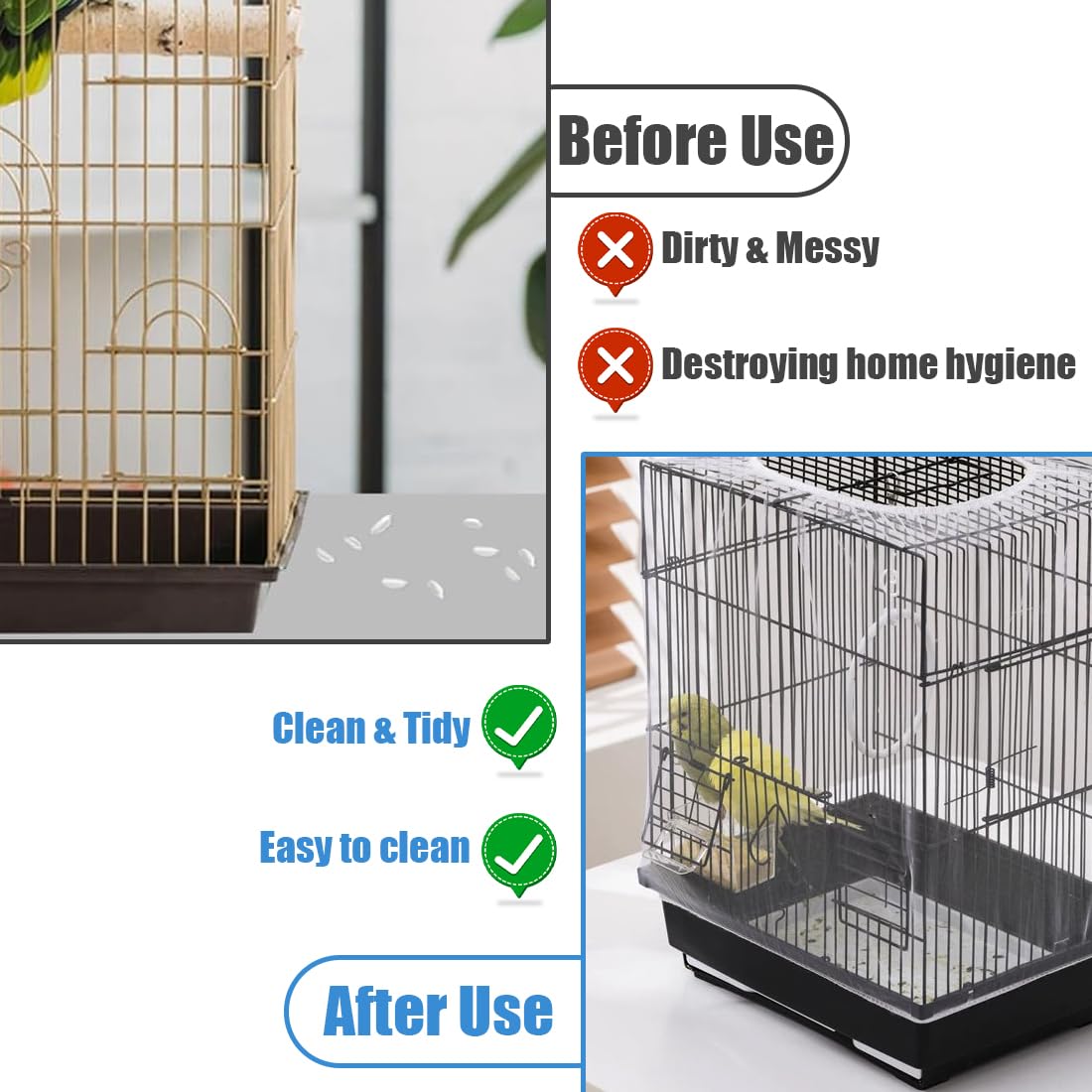 2 Pezzi Universale Copri Gabbia per Uccelli, Bird Cage Seed Catcher per Uccelli Pappagalli, Regolabile 170-200cm, Bianco